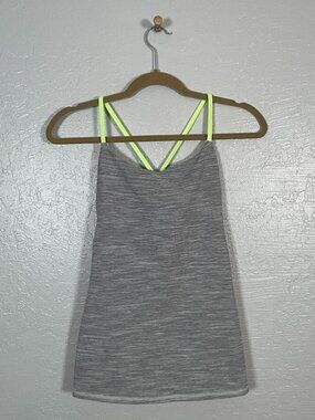 Lululemon Women 4 Dancing Warrior Tank Space Dye Grey Mint Green Strappy Back